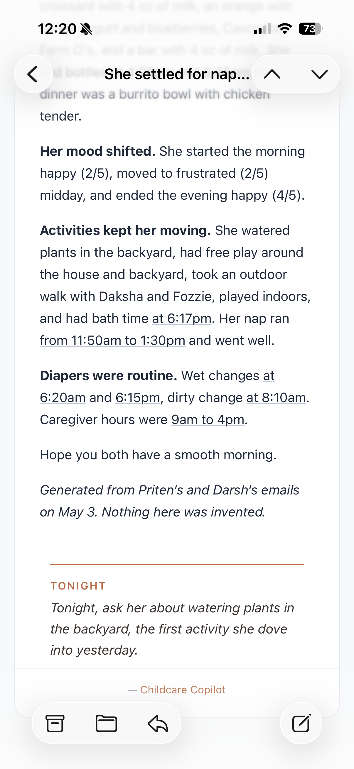 Childcare Copilot morning briefing